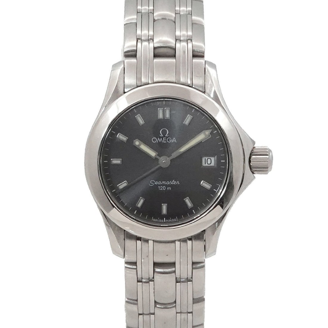 OMEGA Seamaster 120 2581 43 Women's Watch with Date, Gray Quartz Movement: --- Catalog ---Category: SizeWrist Size: 14cm / 5.51''Case Diameter: 26mm / 1.02''Category: DesignType: WristwatchGender: WomenColor (Dial): GrayMaterial (Band): Stainless steelMaterial (Case): Stainl