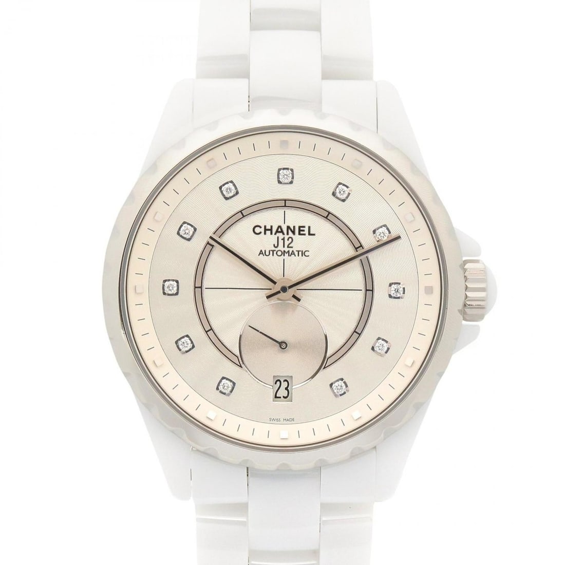 Chanel J12-365 Ceramic Diamond Men's Watch, Silver, H4345: --- Catalog ---Category: SizeWrist Size: 17cm / 6.69''Case Diameter: 37mm / 1.46''Category: DesignType: WristwatchGender: MenColor (Dial): SilverMaterial (Band): CeramicMaterial (Case): CeramicCategor