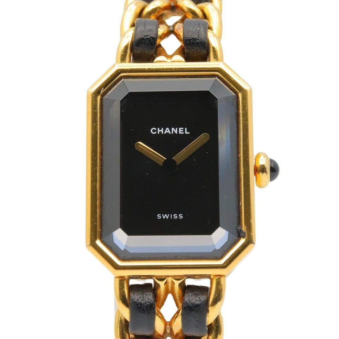 CHANEL Premiere M Watch, Gold-Plated, with Leather Strap, Black, Women's, H0001: --- Catalog ---Category: SizeWrist Size: 15cm / 5.9''Case Diameter: 20mm / 0.79''Category: DesignType: WristwatchGender: WomenColor (Dial): BlackMaterial (Band): Gold plated, LeatherMaterial (Case): G