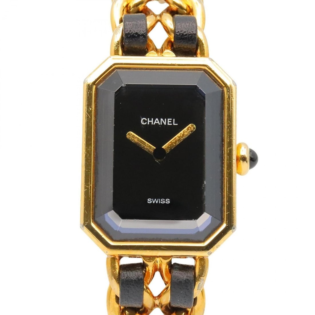 CHANEL Premiere M Watch, Gold-Plated, with Leather Strap, Black, Women's, H0001: --- Catalog ---Category: SizeWrist Size: 14.5cm / 5.7''Case Diameter: 20mm / 0.79''Category: DesignType: WristwatchGender: WomenColor (Dial): BlackMaterial (Band): Gold plated, LeatherMaterial (Case):