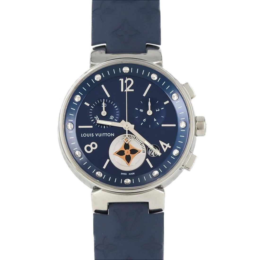 Louis Vuitton Tambour Moon Star Chrono QA032 Stainless Steel Quartz Watch: --- Catalog ---Category: SizeCase Diameter: 35mm / 1.38''Category: DesignType: WristwatchGender: WomenColor (Dial): BlueMaterial (Band): RubberMaterial (Case): Stainless steelCategory: GeneralMPN: QA0