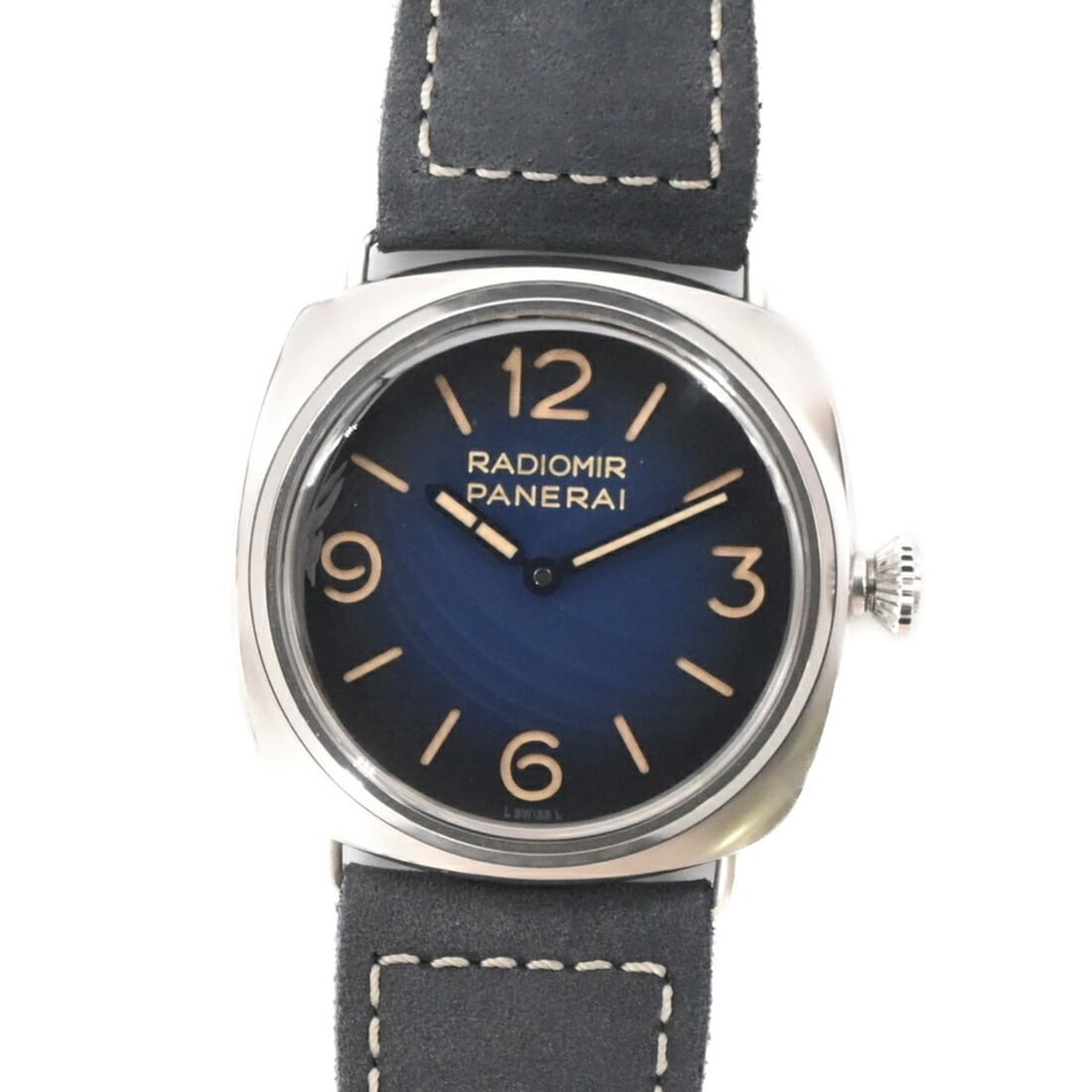 PANERAI Radiomir Tre Giorni 45mm Watch with Blue Dial PAM01335: --- Catalog ---Category: SizeCase Diameter: 45mm / 1.77''Category: DesignType: WristwatchGender: MenColor (Dial): BlueMaterial (Band): LeatherMaterial (Case): Stainless steelLeather/Fur Type: Suede le