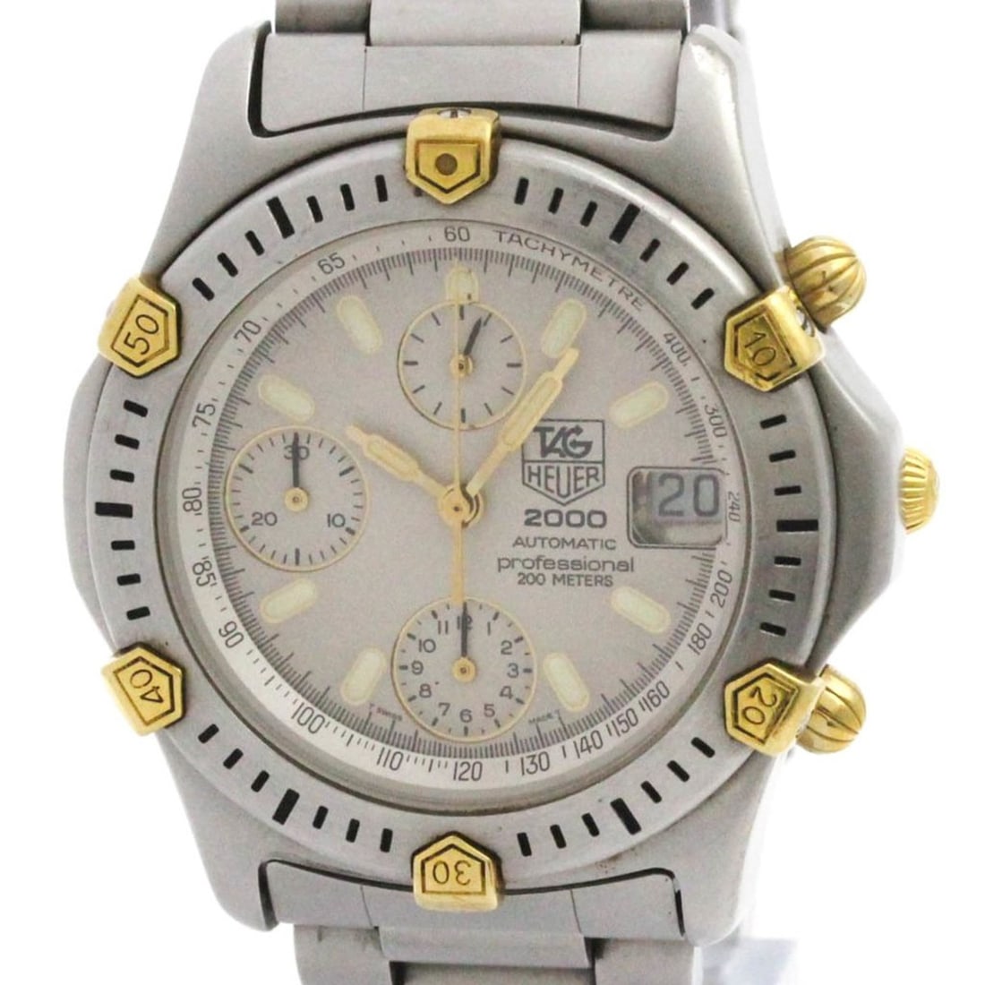 TAG HEUER 2000 Professional Chronograph Gold Plated Steel Watch 165.806: --- Catalog ---Category: SizeCase Diameter: 40mm / 1.57''Category: DesignType: WristwatchStyle: SportGender: MenColor (Dial): SilverMaterial (Band): Stainless steelMaterial (Case): Gold plated, Stainl