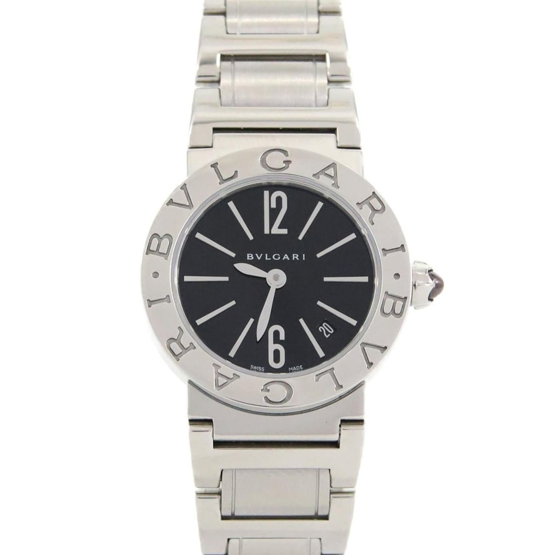 Bvlgari BBL26S/BBL26BSSD SS Quartz: --- Catalog ---Category: SizeWrist Size: 16cm / 6.29''Case Diameter: 26mm / 1.02''Category: DesignType: WristwatchGender: WomenColor (Dial): BlackMaterial (Band): Stainless steelMaterial (Case):