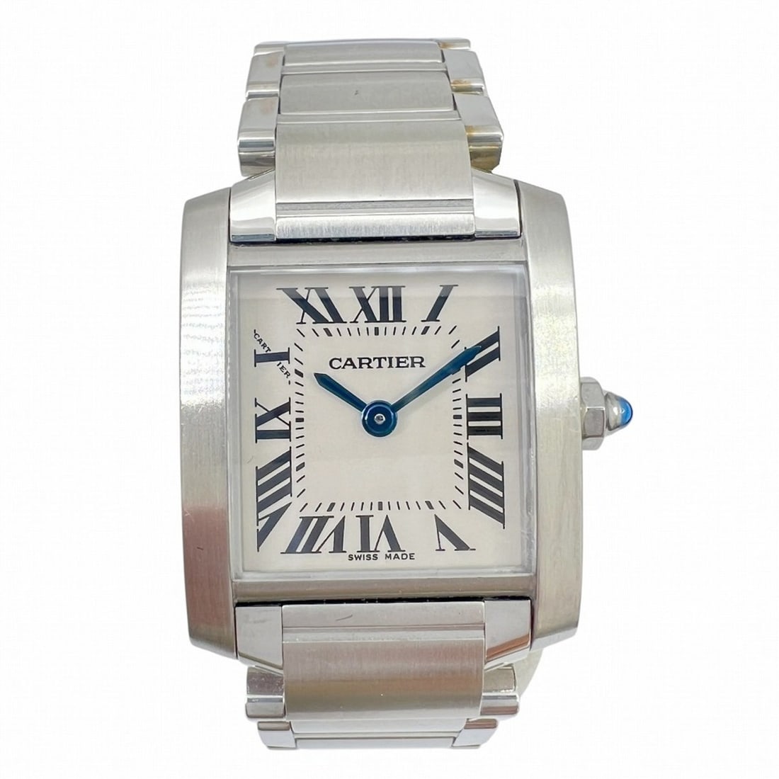 CARTIER Tank Française SM Stainless Steel White Dial Quartz Wristwatch for Men and Women: --- Catalog ---Category: SizeWrist Size: 15.5cm / 6.1''Case Diameter: 26mm / 1.02''Category: DesignType: WristwatchGender: Men,WomenColor (Dial): WhiteMaterial (Band): Stainless steelMaterial (Case): 