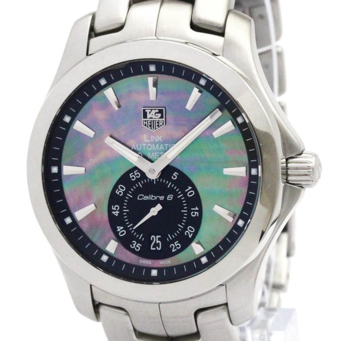 TAG HEUER Link Limited Edition Black MOP Steel Watch WJF211K Polished: --- Catalog ---Category: SizeCase Diameter: 39mm / 1.54''Category: DesignType: WristwatchStyle: SportGender: MenColor (Dial): Black shellMaterial (Band): Stainless steelMaterial (Case): Stainless stee