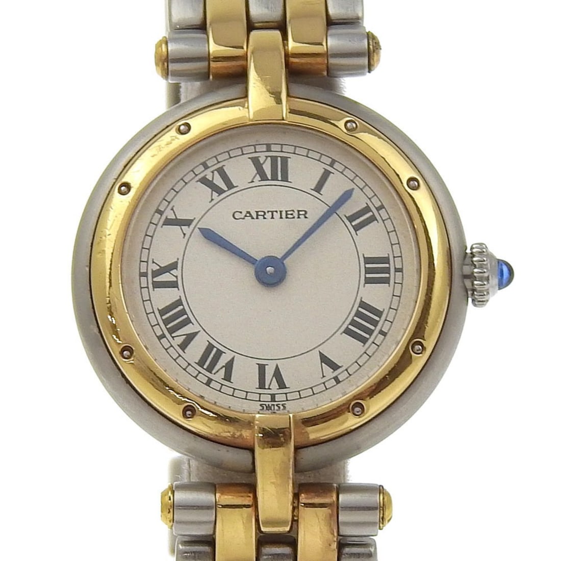 Cartier Panthere SM Round Watch 2-row Stainless Steel Quartz Analog Display Ivory Dial PANTHERESM: --- Catalog ---Category: SizeWrist Size: 16.5cm / 6.49''Case Diameter: 24mm / 0.94''Category: DesignType: WristwatchGender: WomenColor (Dial): IvoryMaterial (Band): Stainless steelMaterial (Case): Sta