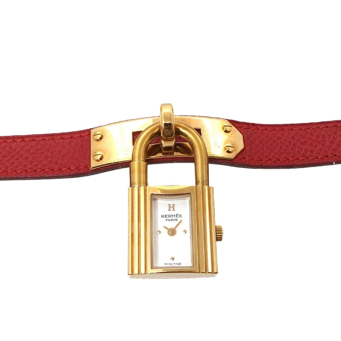 Hermès Kelly Watch Women's White and Red Quartz with Cadena: --- Catalog ---Category: SizeWrist Size: 13.5cm - 16cm / 5.31'' - 6.29''Case Diameter: 20mm / 0.79''Category: DesignType: WristwatchGender: WomenColor (Dial): WhiteMaterial (Band): Leather, Stainless