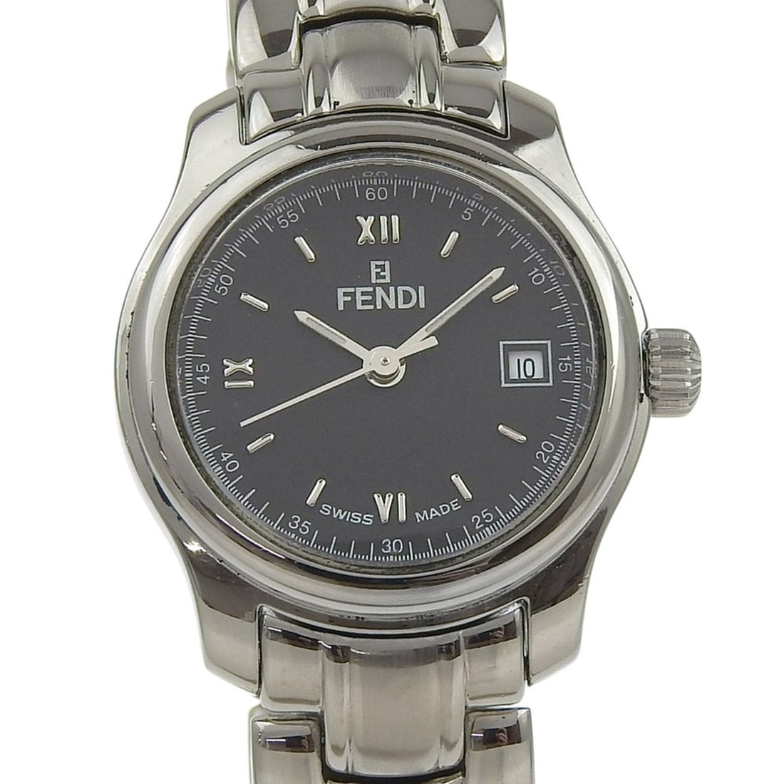 Fendi Olologi Watch 210L Stainless Steel Quartz Analog Display Black Dial Women's: --- Catalog ---Category: SizeWeight: 67.1g / 2.36oz.Band Width: 14mm / 0.55''Wrist Size: 16.5cm / 6.49''Case Diameter: 26mm / 1.02''Case Thickness: 8mm / 0.31''Category: DesignType: WristwatchGender: