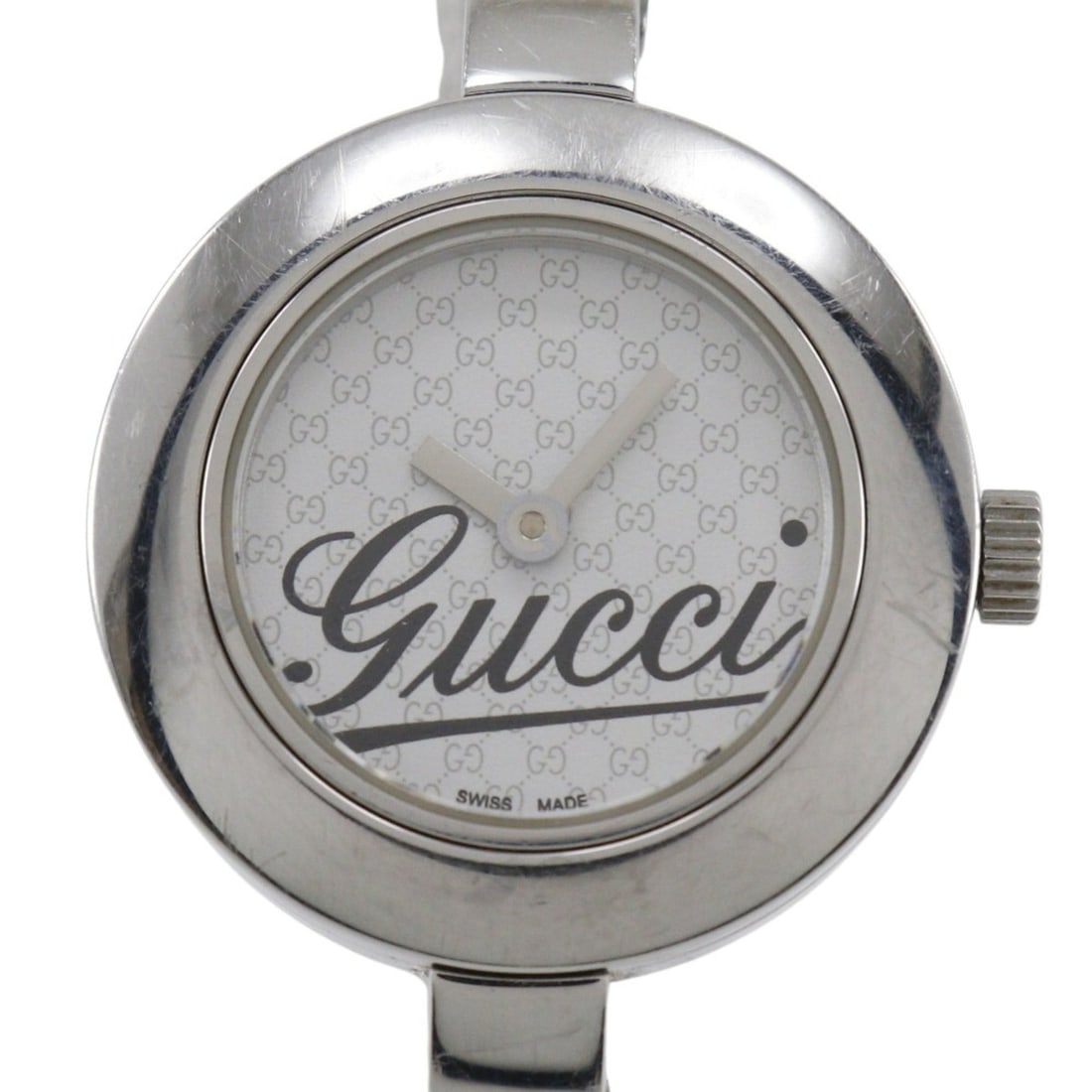 Gucci G Circle Watch Logo 105 Stainless Steel Quartz Analog Display White Dial Women's: --- Catalog ---Category: SizeWeight: 36g / 1.26oz.Band Width: 5mm / 0.2''Wrist Size: 16.5cm / 6.49''Case Diameter: 26mm / 1.02''Case Thickness: 7mm / 0.28''Category: DesignType: WristwatchGender: