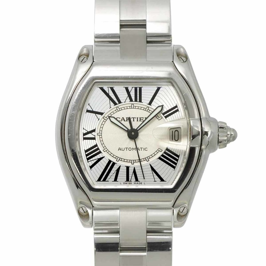 Cartier Roadster LM W62025V3 Men's Watch with Date Display, Silver, Automatic Movement: --- Catalog ---Category: SizeWrist Size: 17.5cm / 6.88''Case Diameter: 44mm / 1.73''Category: DesignType: WristwatchGender: MenColor (Dial): SilverMaterial (Band): Stainless steelMaterial (Case): Stai
