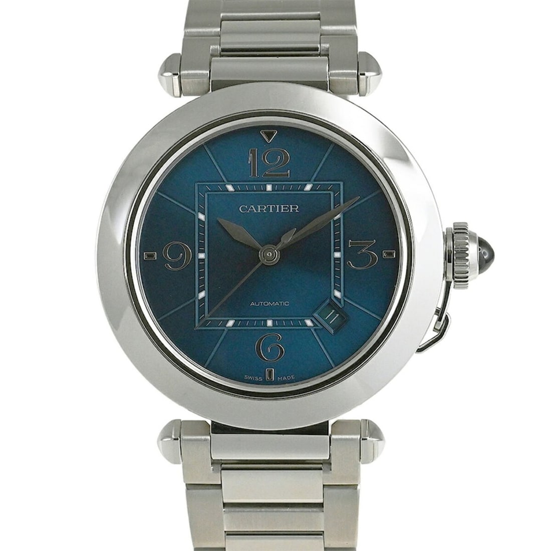 CARTIER Pasha de Cartier Watch 41mm WSPA0038: --- Catalog ---Category: SizeWrist Size: 20cm / 7.87''Case Diameter: 41mm / 1.61''Category: DesignType: WristwatchGender: MenDisplay: AnalogColor (Dial): BlueMaterial (Band): Stainless steelMaterial (