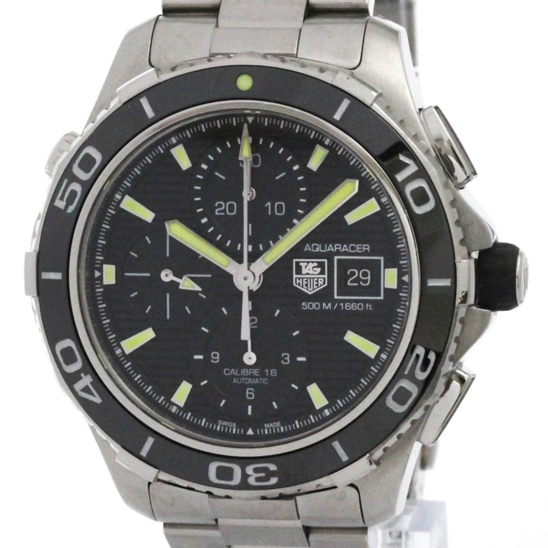 TAG HEUER Aquaracer 500M Chronograph Steel Automatic CAK2111 Polished: --- Catalog ---Category: SizeCase Diameter: 43mm / 1.69''Category: DesignType: WristwatchStyle: SportGender: MenColor (Dial): BlackMaterial (Band): Stainless steelMaterial (Case): Stainless steelCateg