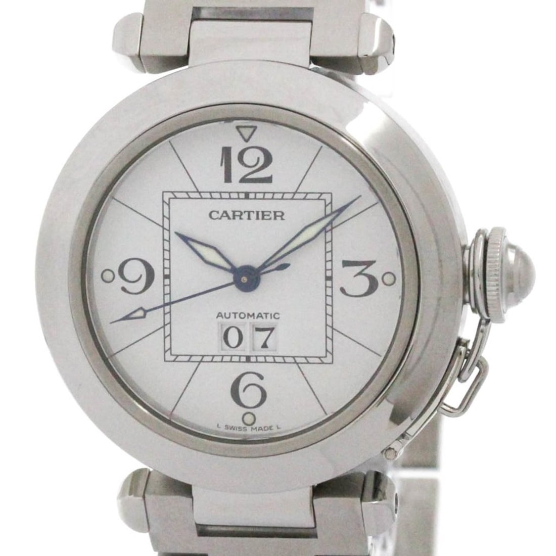 CARTIER Pasha C Big Date Steel Automatic Unisex Watch W31055M7 Polished: --- Catalog ---Category: SizeCase Diameter: 35mm / 1.38''Category: DesignType: WristwatchStyle: Dress/FormalGender: UnisexColor (Dial): WhiteMaterial (Band): Stainless steelMaterial (Case): Stainless 