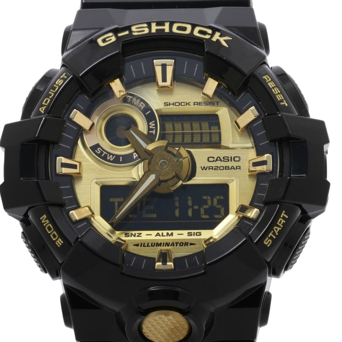CASIO GSHOCK ANALOG DIGITAL GA700 SERIES GA710GB1AJF Men's Watch, Gold/Black Resin: --- Catalog ---Category: SizeWrist Size: 20.5cm / 8.07''Case Diameter: 53.4mm / 2.1''Category: DesignType: WristwatchGender: MenColor (Dial): Black, GoldCategory: GeneralMPN: GA-710GB-1AJFBrand: Casio