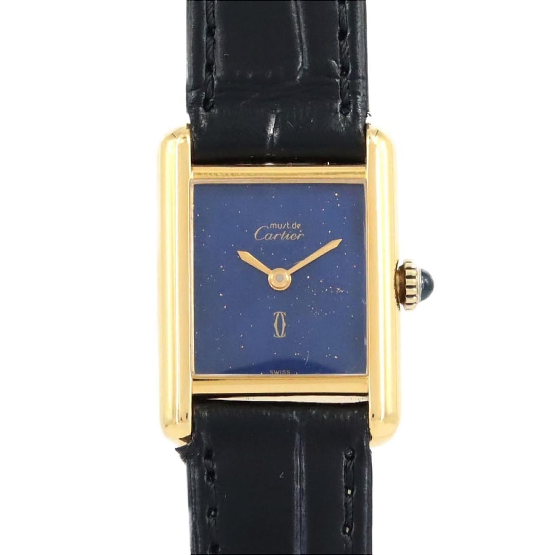 Cartier Must Tank SM GP watch, manual winding: --- Catalog ---Category: SizeCase Diameter: 28mm / 1.1''Category: DesignType: WristwatchGender: WomenDisplay: AnalogColor (Dial): BlueMaterial (Case): Gold platedCategory: GeneralBrand: CartierCategor