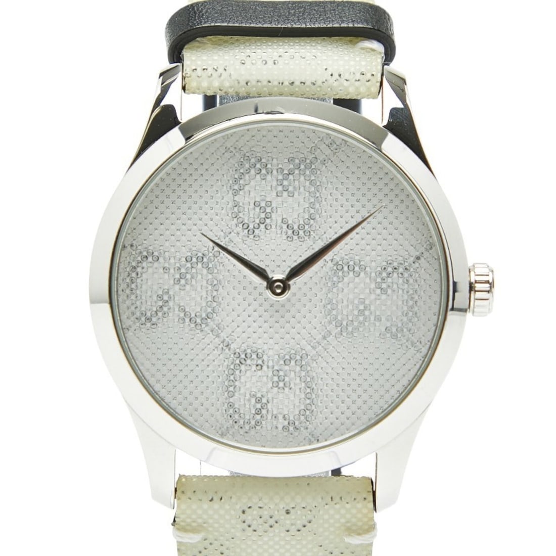Gucci Hologram GG G Timeless Watch YA1264058 Quartz White Dial Stainless Steel Men's GUCCI: --- Catalog ---Category: SizeWrist Size: 17cm / 6.69''Case Diameter: 37.9mm / 1.49''Category: DesignType: WristwatchGender: MenDisplay: AnalogColor (Dial): WhiteMaterial (Band): Stainless steelMateria