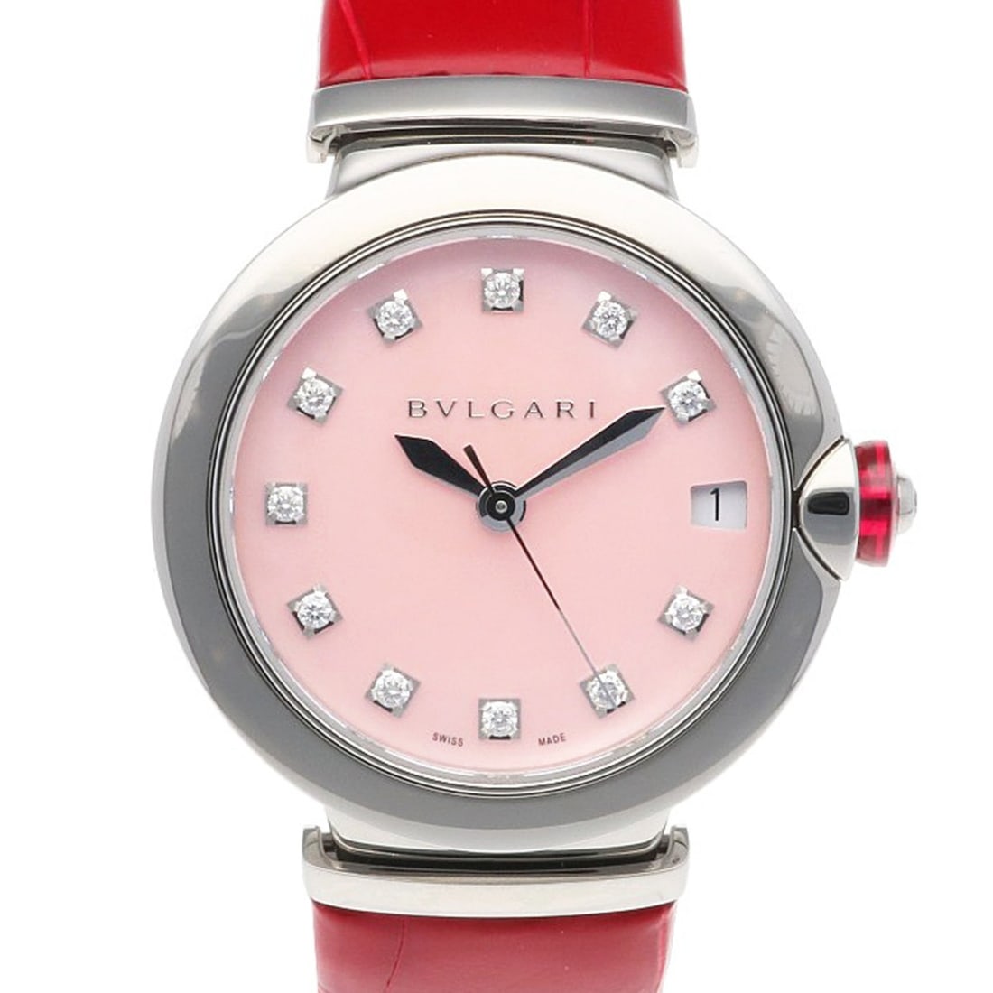 Bvlgari Lucea Stainless Steel Watch LU33C2SLD/11 Automatic Women's BVLGARI Pink Shell with 11: --- Catalog ---Category: SizeWeight: 46.8g / 1.65oz.Wrist Size: 13.5cm - 17cm / 5.31'' - 6.69''Case Diameter: 33mm / 1.3''Category: DesignType: WristwatchColor: SilverGender: WomenGemstone: DiamondCol
