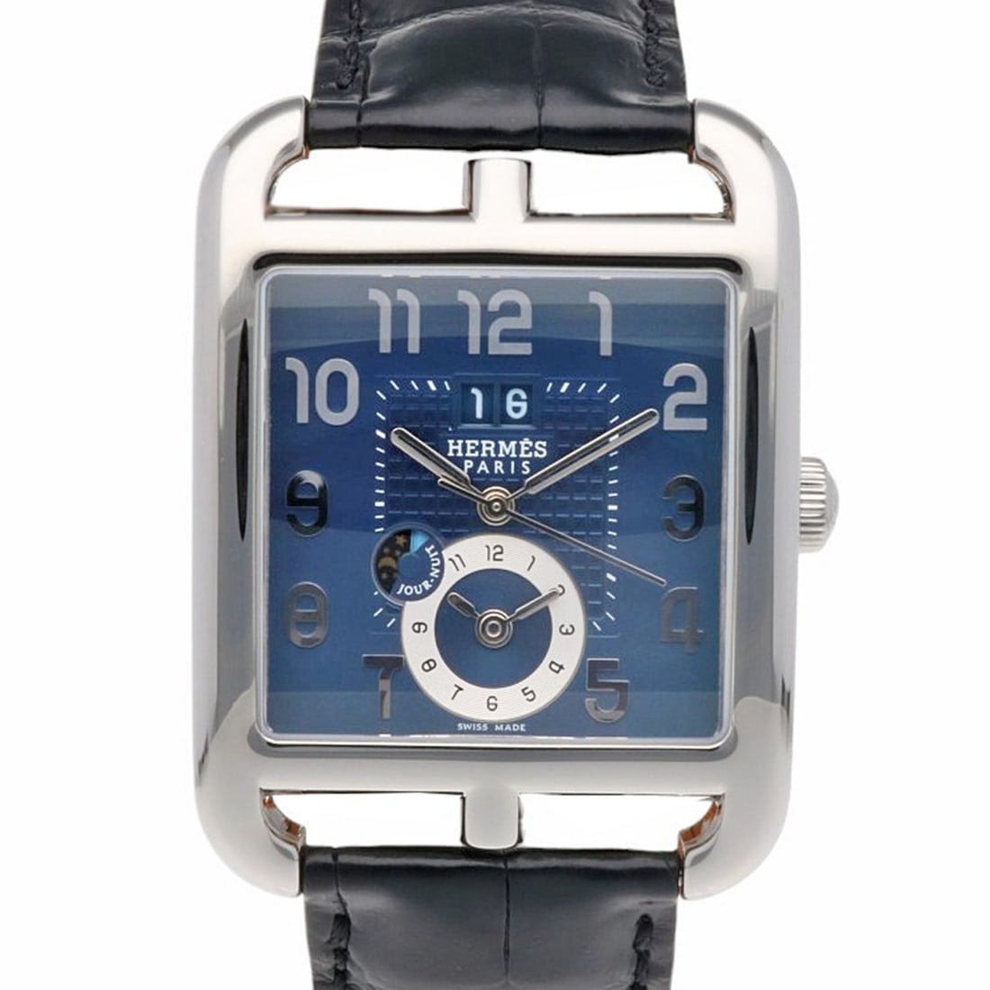 Hermès Cape Cod GMT Watch, Stainless Steel CD6.910, Automatic, Refinished, Men's, HERMES: --- Catalog ---Category: SizeWeight: 101.1g / 3.56oz.Wrist Size: 14cm - 18.5cm / 5.51'' - 7.28''Case Diameter: 36mm / 1.42''Category: DesignType: WristwatchColor: SilverGender: MenColor (Band): BlackC