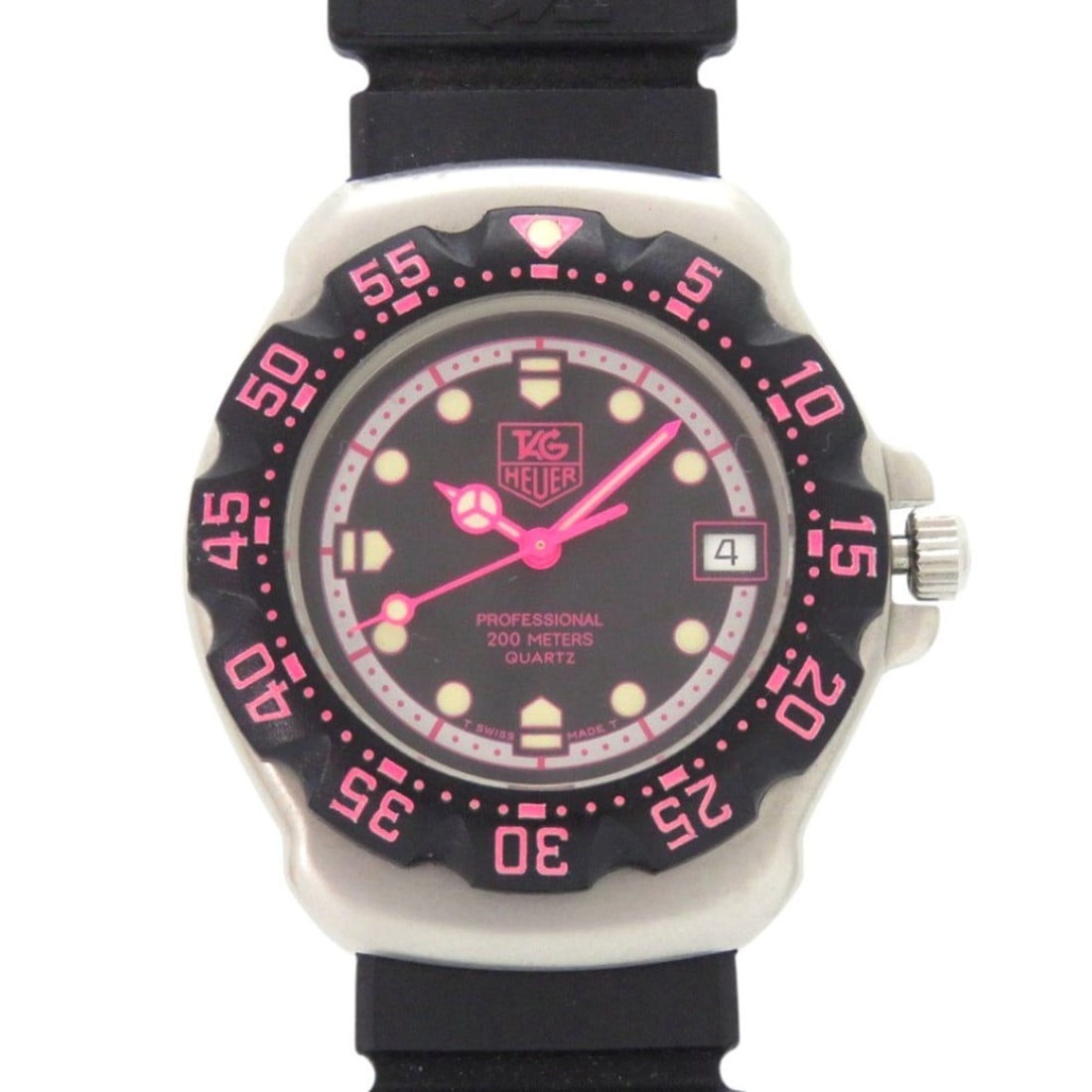 Tag Heuer Formula 1 WA1217 Stainless Steel Rubber Watch, Black and Pink Dial, Quartz Movement, 1922: --- Catalog ---Category: SizeWrist Size: 15cm - 20.5cm / 5.9'' - 8.07''Case Diameter: 34mm / 1.34''Category: DesignType: WristwatchGender: WomenDisplay: AnalogColor (Dial): BlackMaterial (Band): Rubbe
