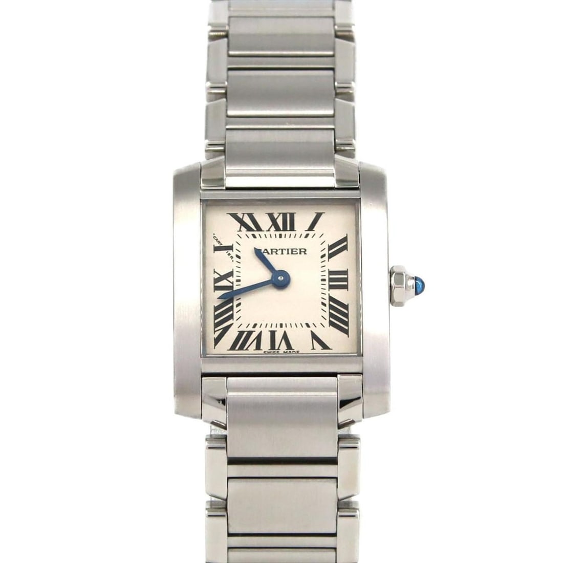 Cartier Tank Française SM W51008Q3 Stainless Steel Quartz Watch: --- Catalog ---Category: SizeWrist Size: 15cm / 5.9''Case Diameter: 20mm / 0.79''Category: DesignType: WristwatchGender: WomenColor (Dial): SilverMaterial (Band): Stainless steelMaterial (Case): Stain