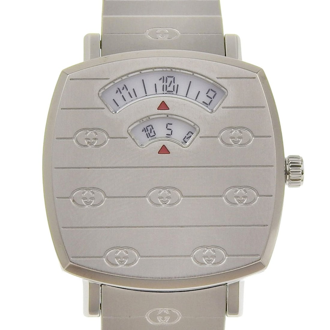 Gucci Grip Watch 157.5/YA157501 Stainless Steel Quartz Analog Display White Dial Women's: --- Catalog ---Category: SizeWeight: 55.2g / 1.94oz.Band Width: 14mm / 0.55''Wrist Size: 17cm / 6.69''Case Diameter: 27mm / 1.06''Case Thickness: 5.5mm / 0.22''Category: DesignType: WristwatchGender: 