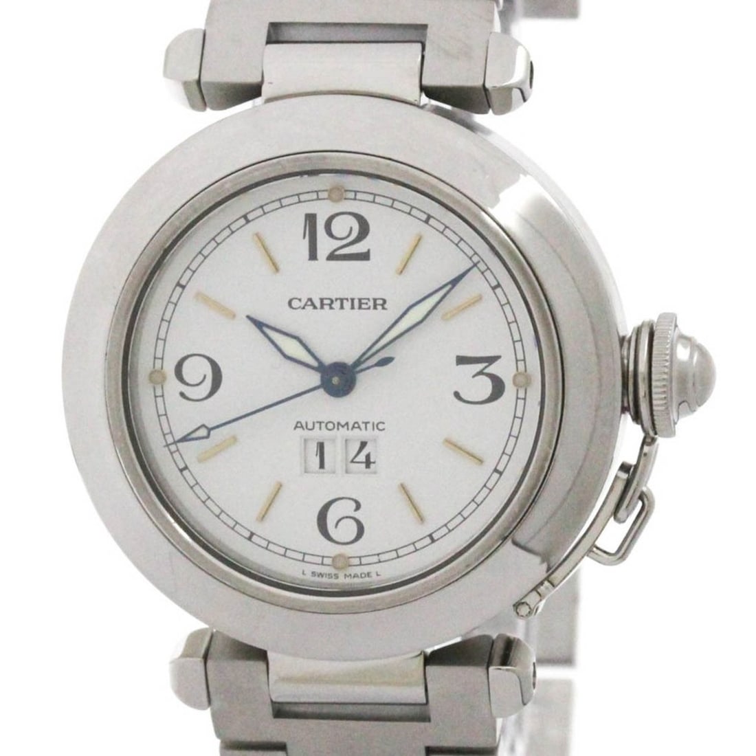 CARTIER Pasha C Big Date Steel Automatic Unisex Watch W31044M7 Polished: --- Catalog ---Category: SizeCase Diameter: 35mm / 1.38''Category: DesignType: WristwatchStyle: Dress/FormalGender: UnisexColor (Dial): WhiteMaterial (Band): Stainless steelMaterial (Case): Stainless 