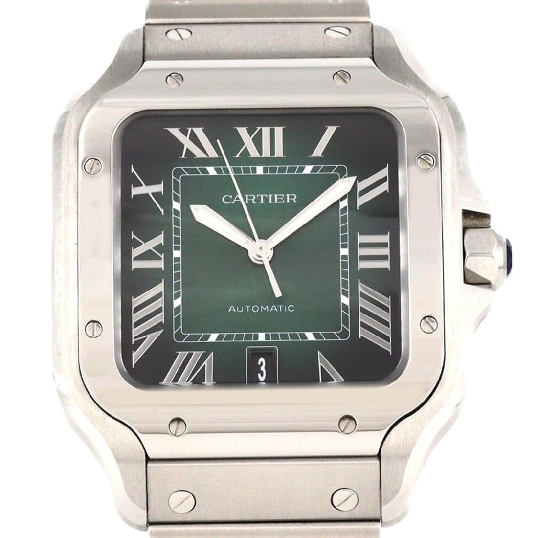 Cartier Santos de LM WSSA0062 Stainless Steel Automatic Watch: --- Catalog ---Category: SizeWrist Size: 19.5cm / 7.67''Case Diameter: 47mm / 1.85''Category: DesignType: WristwatchGender: MenDisplay: AnalogColor (Dial): GreenMaterial (Band): Stainless steelMateria
