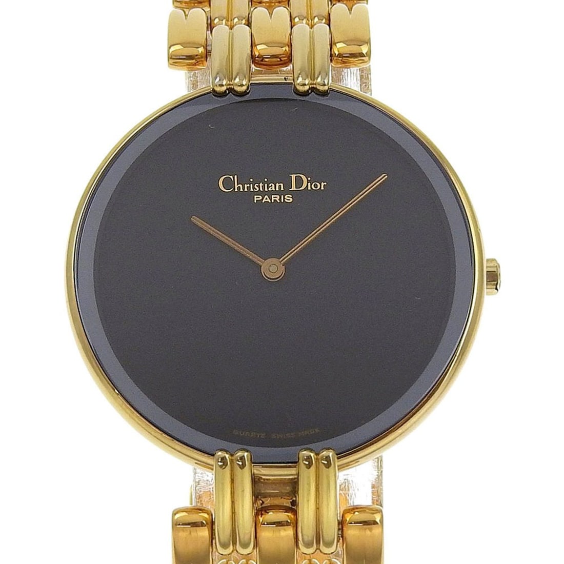 Christian Dior Bakira Watch D47-154-4, Gold-Plated Stainless Steel with Gold Quartz Movement, Analog: --- Catalog ---Category: SizeWrist Size: 19.5cm / 7.67''Case Diameter: 32.5mm / 1.28''Category: DesignType: WristwatchGender: WomenDisplay: AnalogColor (Dial): BlackMaterial (Band): Stainless steelMat