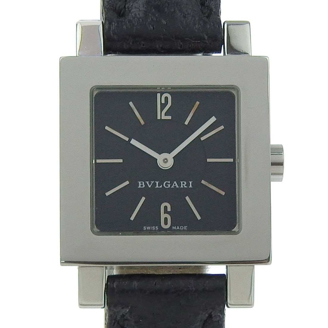 BVLGARI Quadrado SQ22SL Women's Watch, Stainless Steel and Leather, Quartz Movement, Analog Display,: --- Catalog ---Category: SizeWrist Size: 13cm - 16cm / 5.11'' - 6.29''Case Diameter: 30mm / 1.18''Category: DesignType: WristwatchGender: WomenDisplay: AnalogColor (Dial): BlackMaterial (Band): Leathe