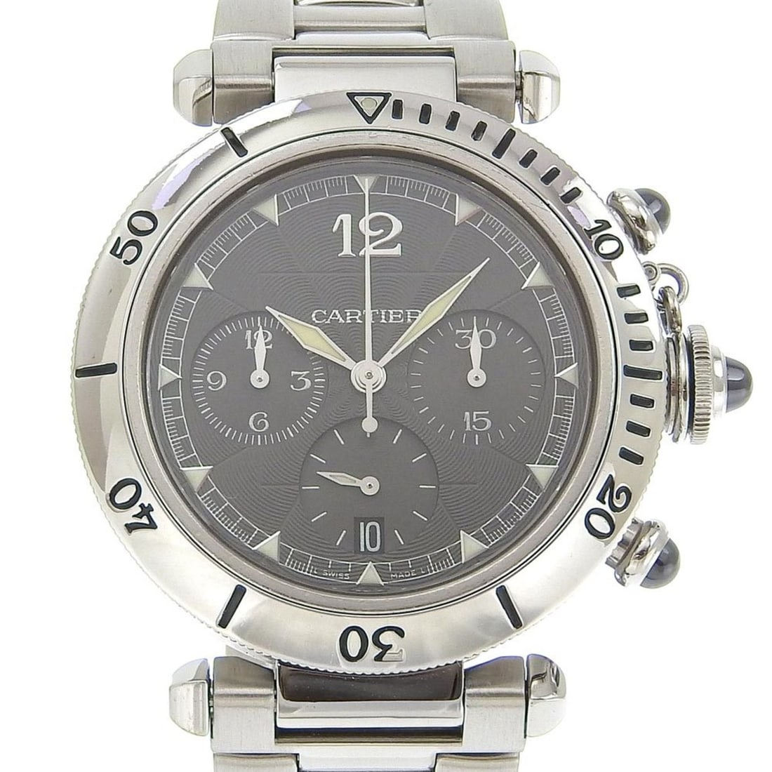 Cartier Pasha Men's Watch, Caliber 205, W3107355, Stainless Steel, Automatic Chronograph, Gray Dial,: --- Catalog ---Category: SizeWrist Size: 17.5cm / 6.88''Case Diameter: 44mm / 1.73''Category: DesignType: WristwatchGender: MenColor (Dial): GrayMaterial (Band): Stainless steelMaterial (Case): Stainl
