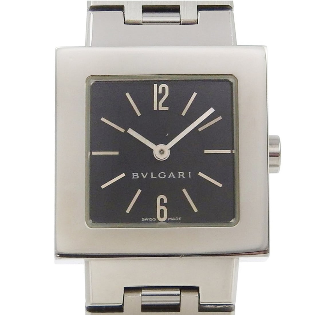 BVLGARI Quadrado SQ22SS Stainless Steel Watch with Quartz Movement, Analog Display, Black Dial, for: --- Catalog ---Category: SizeWrist Size: 15.5cm / 6.1''Case Diameter: 22mm / 0.87''Category: DesignType: WristwatchGender: WomenDisplay: AnalogColor (Dial): BlackMaterial (Band): Stainless steelMateri