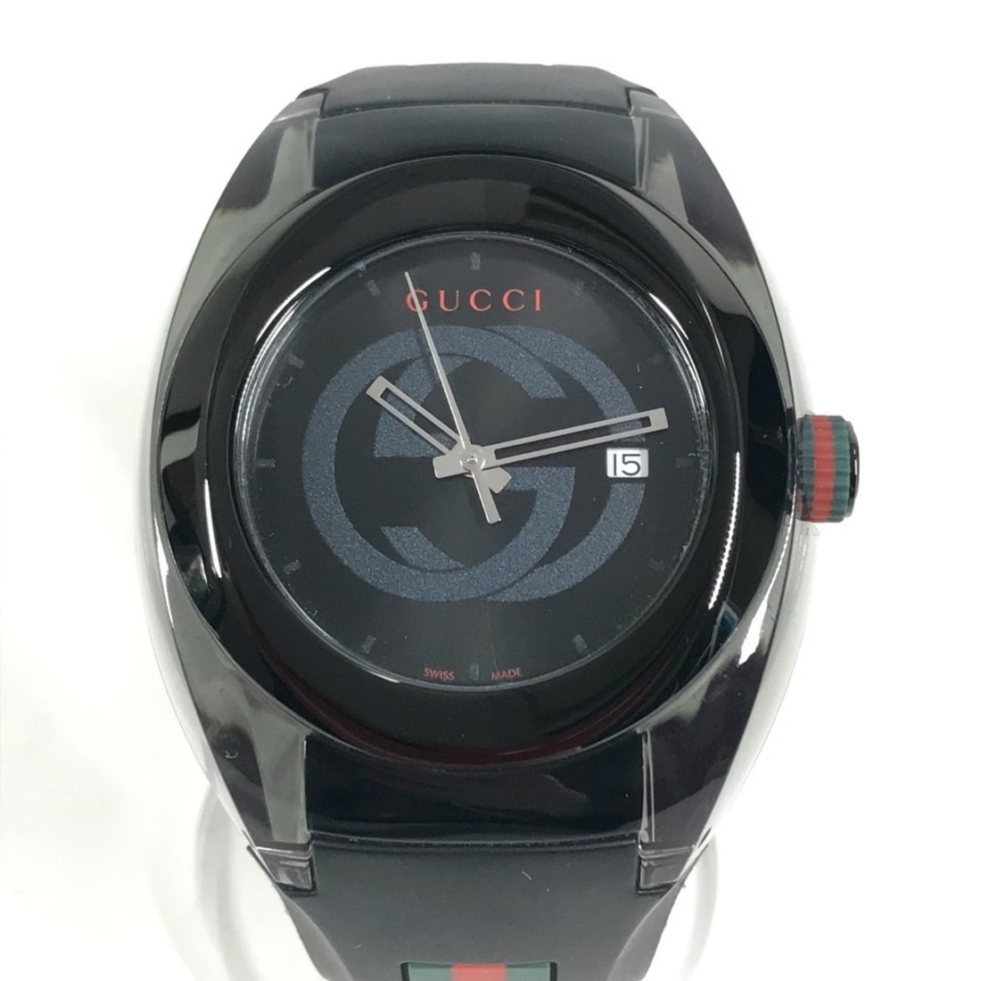 GUCCI YA137107A Skeleton SYNC Logo Sherry Line GG Men's Watch, Rubber Stainless Steel, Black, for: --- Catalog ---Category: SizeCase Diameter: 46mm / 1.81''Category: DesignType: WristwatchColor: BlackGender: Men,Women,UnisexDisplay: AnalogColor (Dial): BlackMaterial (Band): RubberMaterial (Case): S