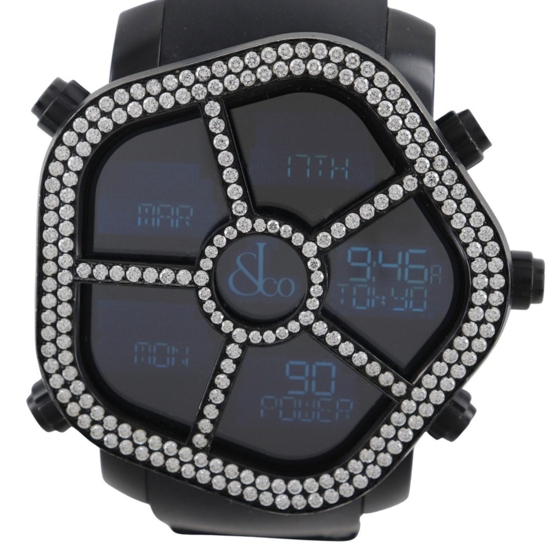 JACOB & CO 5 Time Zone Ghost Watch GMT JC-GST-WHD Stainless Steel x Rubber Black Quartz Digital: --- Catalog ---Category: SizeWrist Size: 14.5cm - 18cm / 5.7'' - 7.08''Case Diameter: 47mm / 1.85''Category: DesignType: WristwatchGender: MenDisplay: DigitalColor (Dial): BlackMaterial (Band): Rubber