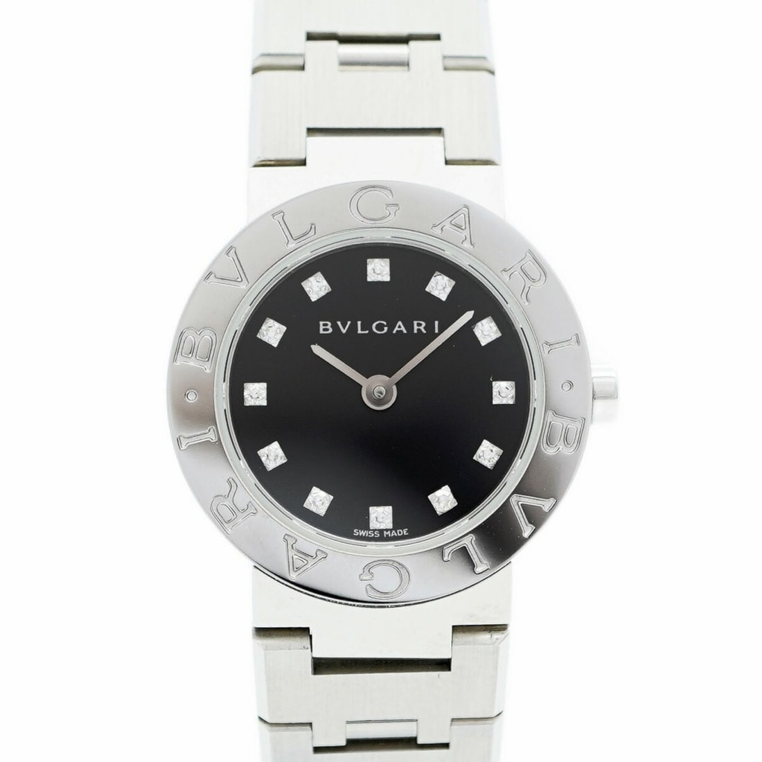 Bvlgari BB23SS Black Dial Women's Watch: --- Catalog ---Category: SizeWrist Size: 13.5cm / 5.31''Case Diameter: 23mm / 0.91''Category: DesignType: WristwatchGender: WomenColor (Dial): BlackMaterial (Band): Stainless steelCategory: GeneralMPN