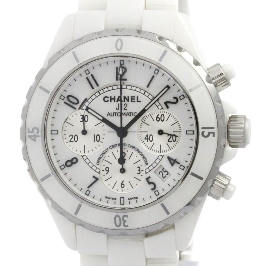 CHANEL J12 Chronograph Ceramic Automatic Mens Watch H1007 Polished: --- Catalog ---Category: SizeCase Diameter: 41mm / 1.61''Category: DesignType: WristwatchStyle: SportGender: MenColor (Dial): WhiteMaterial (Band): CeramicMaterial (Case): CeramicCategory: GeneralLine