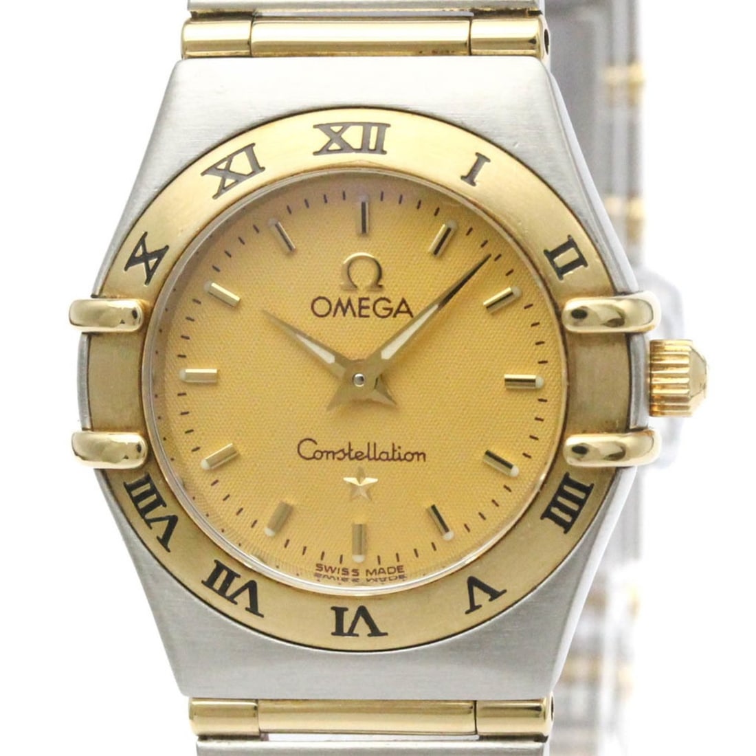 OMEGA Constellation 18K Gold Steel Quartz Ladies Watch 1262.10: --- Catalog ---Category: SizeCase Diameter: 22mm / 0.87''Category: DesignType: WristwatchStyle: Dress/FormalGender: WomenColor (Dial): GoldMaterial (Band): Stainless steel, Yellow gold (18K)Material (