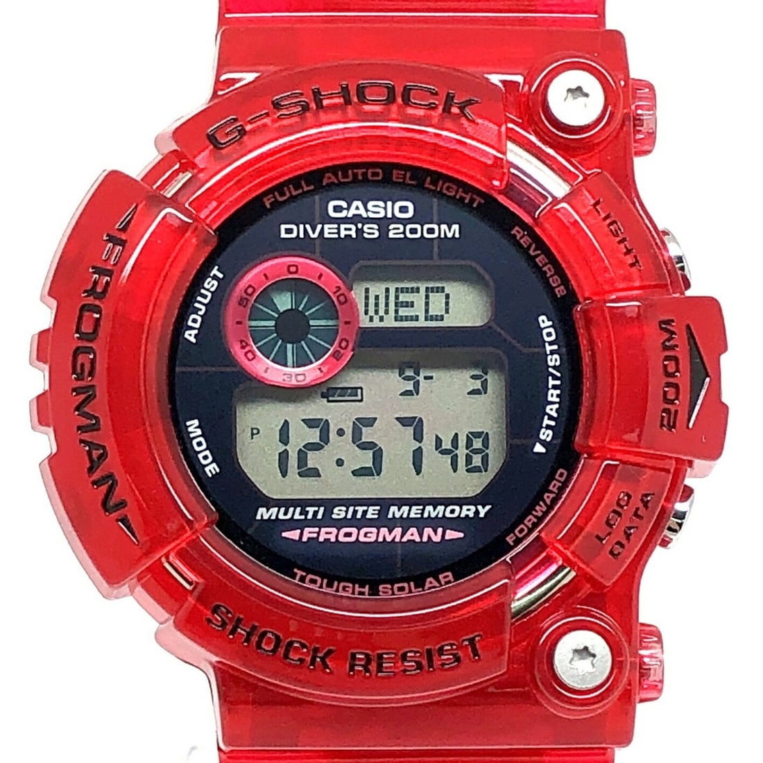 G-SHOCK CASIO FROGMAN Irukuji 2003 Watch GW-203K-4 Candy Red Skeleton Tough Solar 9th Iruka Kujira: --- Catalog ---Category: Category: DesignType: WristwatchColor: Red colorGender: MenCategory: GeneralLine: G-ShockBrand: CasioModel: gw-203k-4Category: MovementMovement: Solar--- Item List ---Section: