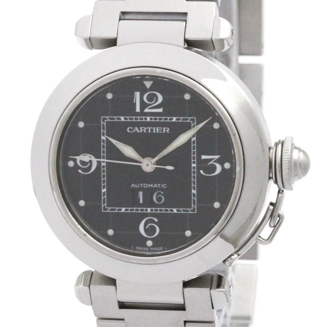 CARTIER Pasha C Big Date Automatic Unisex Watch W31053M7 Polished: --- Catalog ---Category: SizeCase Diameter: 35mm / 1.38''Category: DesignType: WristwatchStyle: Dress/FormalGender: UnisexColor (Dial): BlackMaterial (Band): Stainless steelMaterial (Case): Stainless 