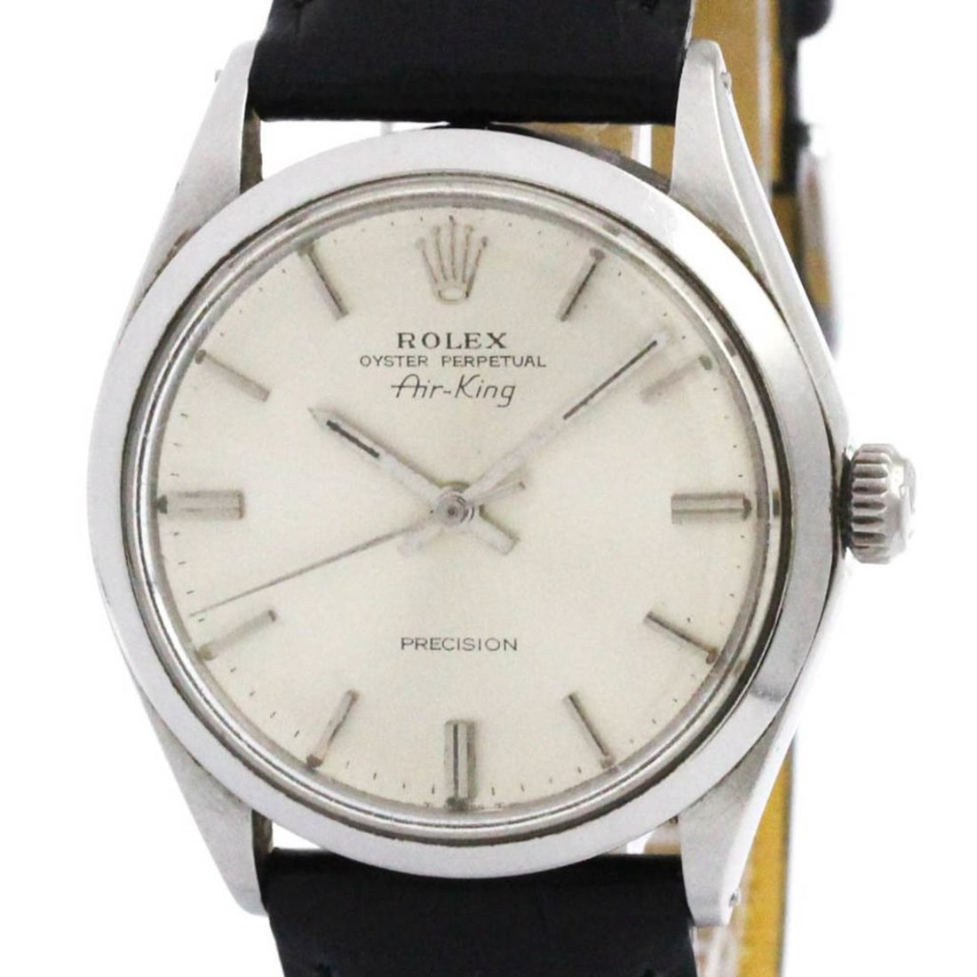 Vintage ROLEX Air King 5500 Stainless Steel Automatic Mens Watch: --- Catalog ---Category: SizeCase Diameter: 34mm / 1.34''Category: DesignType: WristwatchStyle: Dress/FormalGender: MenColor (Dial): SilverMaterial (Band): LeatherMaterial (Case): Stainless steelCateg