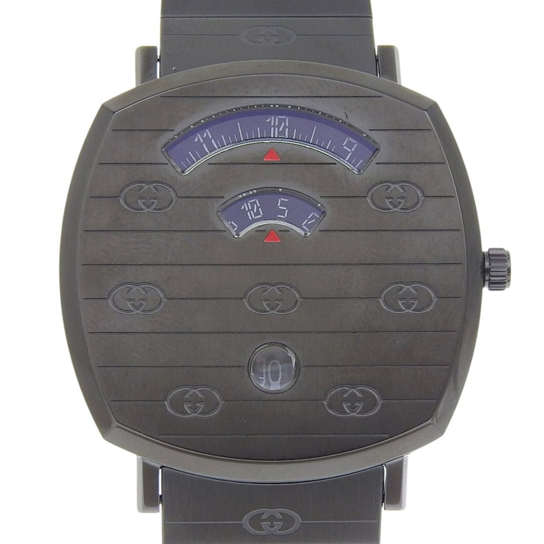 Gucci Grip Watch, 157.3 Stainless Steel, Black Quartz Movement, Analog Display, Dial, Men's: --- Catalog ---Category: SizeWeight: 103g / 3.63oz.Band Width: 20mm / 0.79''Wrist Size: 19cm / 7.48''Case Diameter: 38mm / 1.5''Case Thickness: 7mm / 0.28''Category: DesignType: WristwatchColor: Black