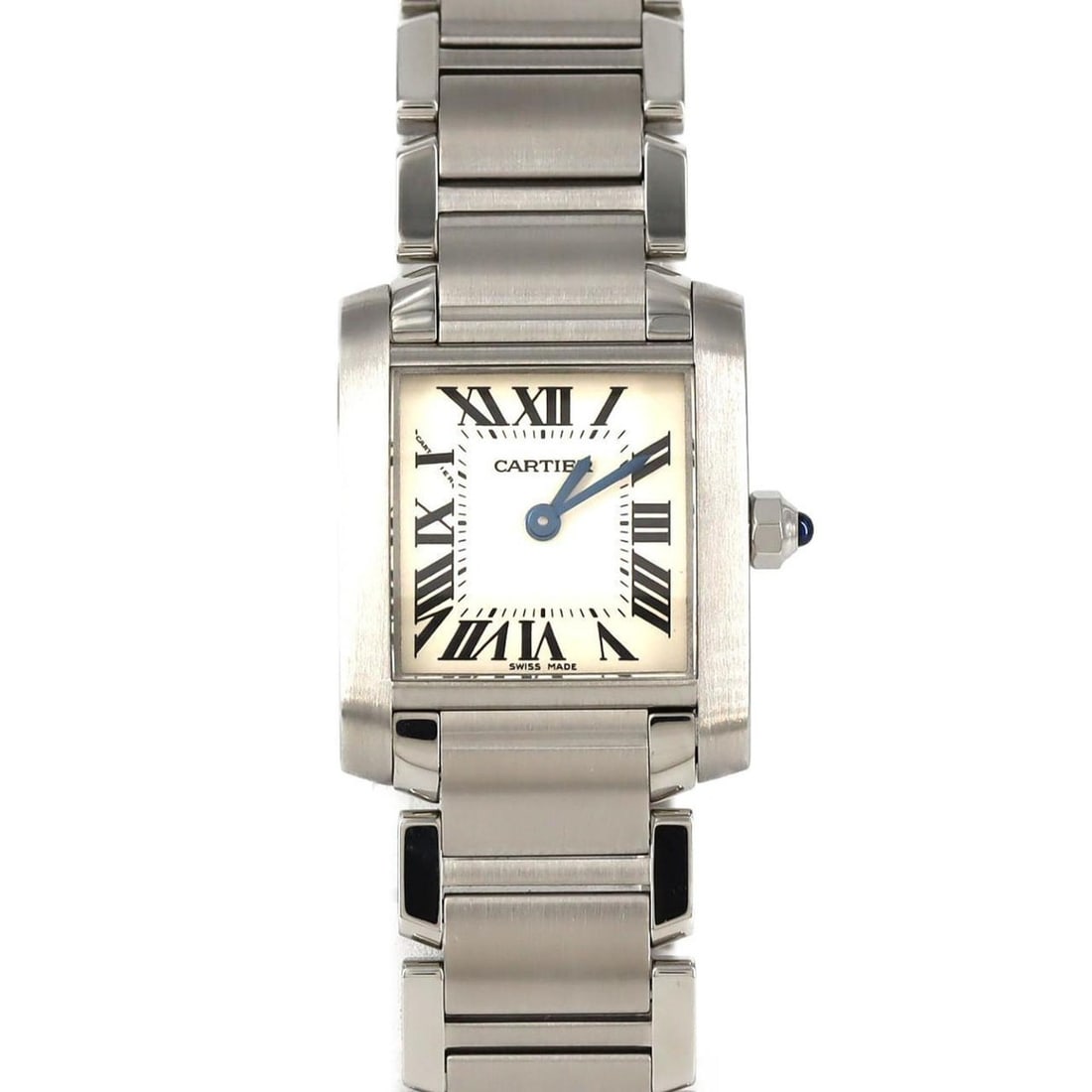 Cartier Tank Française SM W51008Q3 Stainless Steel Quartz Watch: --- Catalog ---Category: SizeWrist Size: 17cm / 6.69''Case Diameter: 20mm / 0.79''Category: DesignType: WristwatchGender: WomenColor (Dial): SilverMaterial (Band): Stainless steelMaterial (Case): Stai