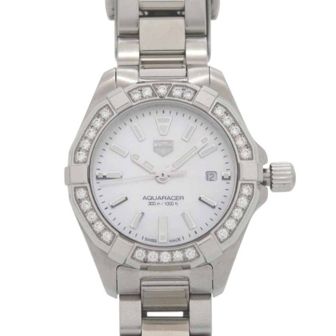TAG Heuer Aquaracer Diamond Bezel WBD1413.BA0741 Stainless Steel White Shell Dial Quartz Watch 0235: --- Catalog ---Category: SizeWrist Size: 15.5cm / 6.1''Case Diameter: 27mm / 1.06''Category: DesignType: WristwatchColor: Silver, WhiteGender: WomenDisplay: AnalogGemstone: DiamondColor (Dial): WhiteM