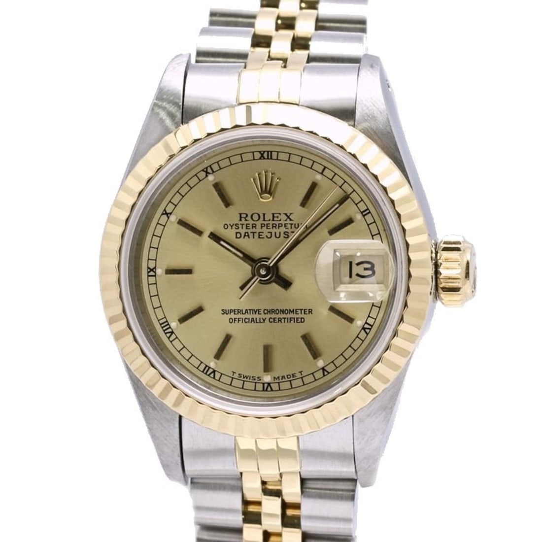 ROLEX Datejust 69173 Women's Watch, Stainless Steel x 18K Yellow Gold, 40461: --- Catalog ---Category: SizeWrist Size: 17.5cm / 6.88''Case Diameter: 26mm / 1.02''Category: DesignType: WristwatchGender: WomenColor (Dial): ChampagneMaterial (Band): Stainless steel, Yellow gold (1