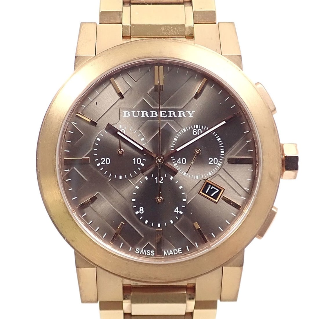 Burberry Men's Quartz Watch, Stainless Steel, BU9353, Battery-Powered, Watch: --- Catalog ---Category: SizeWrist Size: 13cm / 5.11''Case Diameter: 42mm / 1.65''Category: DesignType: WristwatchGender: MenColor (Dial): BrownMaterial (Band): Stainless steelMaterial (Case): Gold pl
