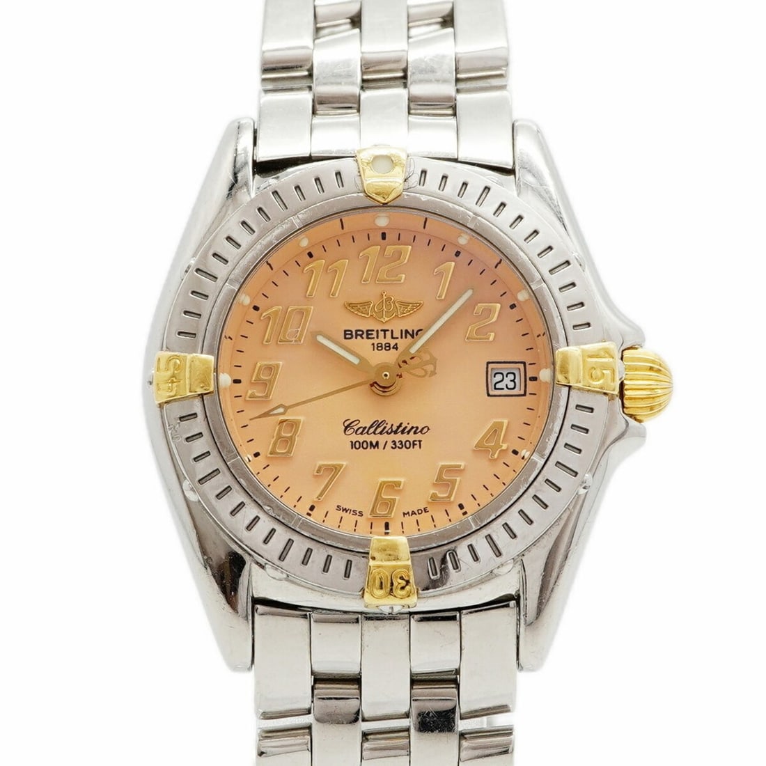 Breitling Callistino B52345 Pink Dial Women's Watch: --- Catalog ---Category: SizeWrist Size: 16cm / 6.29''Case Diameter: 27mm / 1.06''Category: DesignType: WristwatchGender: WomenColor (Dial): PinkMaterial (Band): Stainless steelCategory: GeneralMPN: B