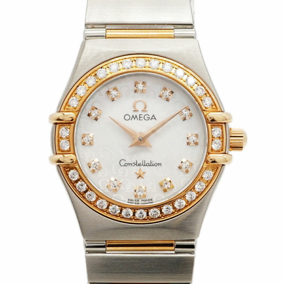 Omega Constellation Mini Diamond 1360.75 White Dial Women's Watch: --- Catalog ---Category: SizeWrist Size: 14.5cm / 5.7''Case Diameter: 22.3mm / 0.88''Category: DesignType: WristwatchGender: WomenColor (Dial): WhiteMaterial (Band): Pink gold, Stainless steelCategory