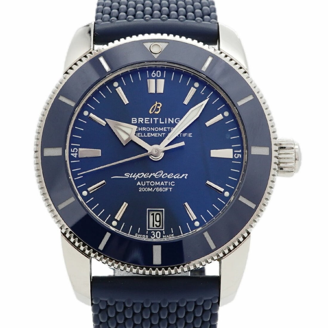 Breitling Superocean Heritage B20 AB2010 Blue Dial Men's Watch: --- Catalog ---Category: SizeWrist Size: 17cm / 6.69''Case Diameter: 41.9mm / 1.65''Category: DesignType: WristwatchGender: MenColor (Dial): BlueMaterial (Band): RubberCategory: GeneralMPN: AB2010Bran