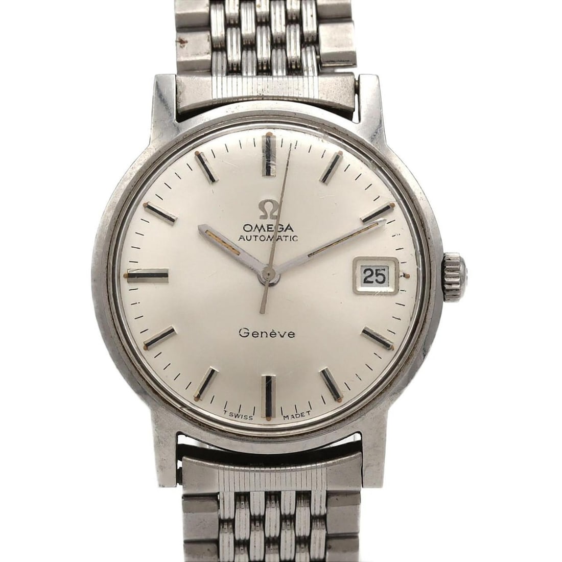 Omega Geneve Stainless Steel Automatic Watch: --- Catalog ---Category: SizeWrist Size: 13.5cm / 5.31''Case Diameter: 35mm / 1.38''Category: DesignType: WristwatchGender: MenColor (Dial): SilverMaterial (Band): Stainless steelMaterial (Case): Stai