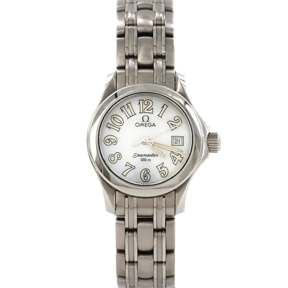 Omega Seamaster 120 2581.70 SS Quartz Watch: --- Catalog ---Category: SizeWrist Size: 16.5cm / 6.49''Case Diameter: 26.5mm / 1.04''Category: DesignType: WristwatchGender: WomenColor (Dial): Mother of pearlMaterial (Band): Stainless steelMaterial